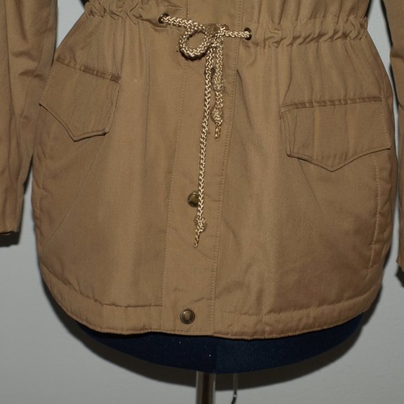 London fog string lined hooded military brown jacket M - Picture 5 of 16
